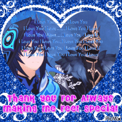 a blue heart with the words thank you for always making me feel special on the bottom