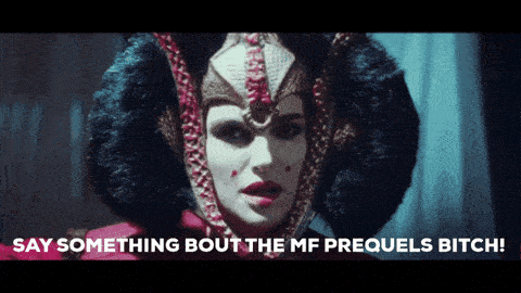 a woman in a costume with the words say something bout the mf prequels bitch below her