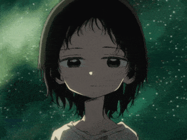 a close up of a girl 's face with a starry sky in the background