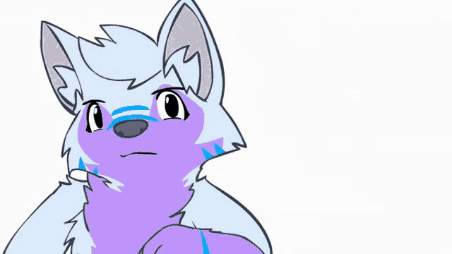 a drawing of a purple and white furry animal