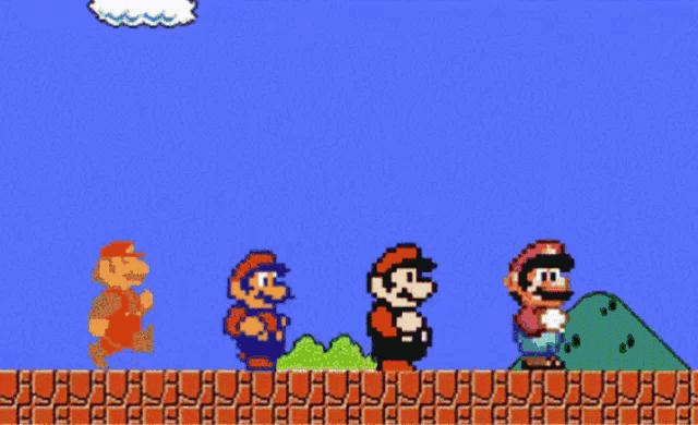 a video game scene with mario and luigi standing next to each other