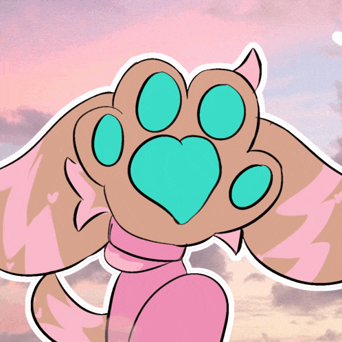 a cartoon drawing of a cat 's paw with a heart shaped paw print