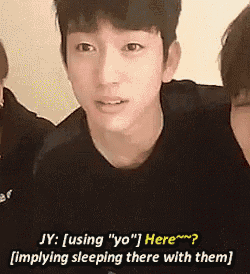 a close up of a man 's face with the words jy using yo here impling sleeping there with them .