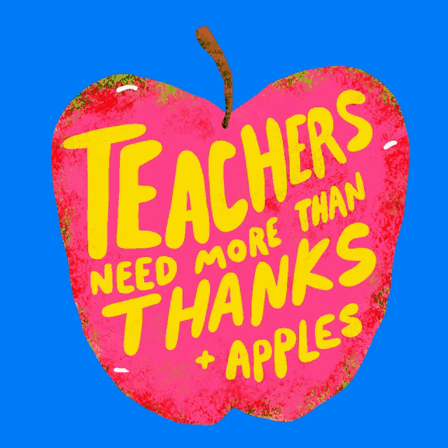 a pink apple with the words " teachers need more than thanks + apples "