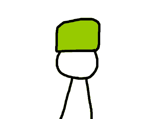 a stick figure wearing a green baseball cap and sunglasses .