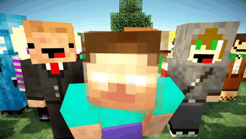 a group of minecraft characters are standing together