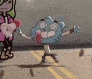 gumball from the amazing world of gumball is walking down the street with a girl holding a heart .