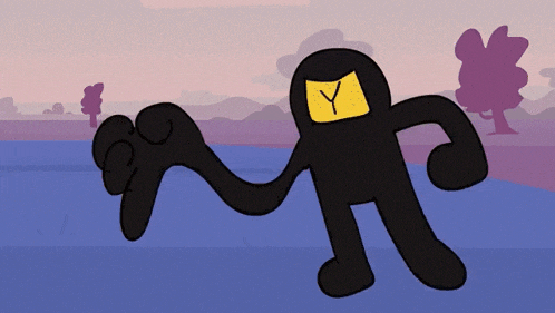 a black cartoon character with a yellow w on his face