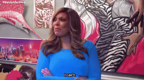 a woman in a blue dress says i can 't .