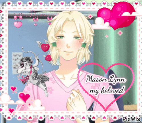 a picture of mason lynn with a pink heart that says my beloved