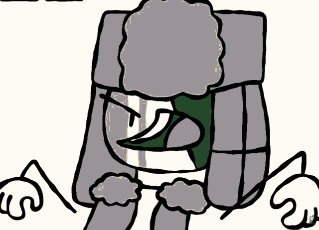 a black and white drawing of a cartoon character with a red tongue