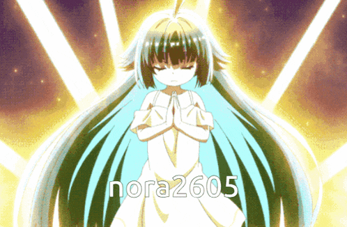 a girl in a white dress with the name nora2605 on the bottom