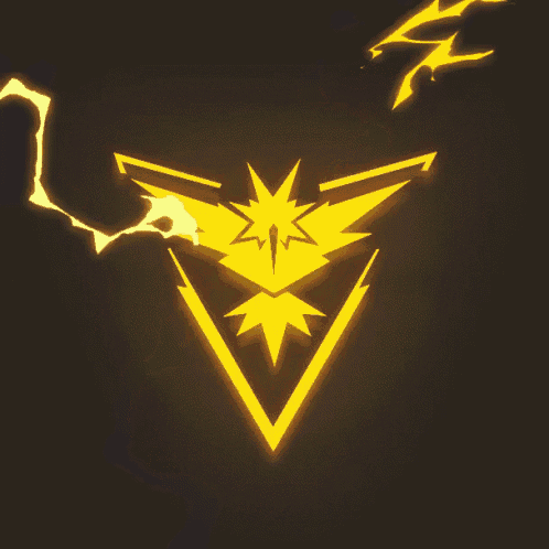a lightning bolt strikes a yellow triangle with a bird in the middle