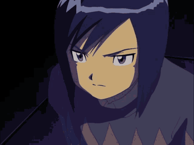 a close up of a person with blue hair