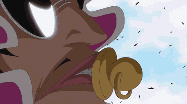 a close up of a cartoon character 's mouth with a gold ring around it