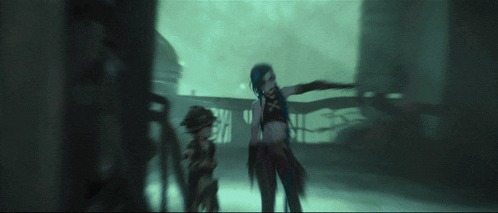 a woman with blue hair is standing next to a boy