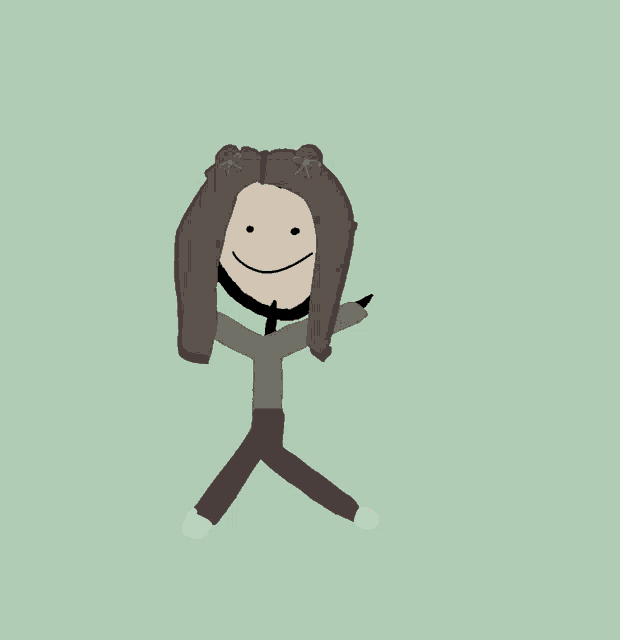 a stick figure drawing of a girl with brown hair and a smiley face