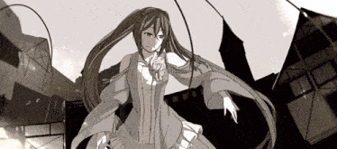 a black and white drawing of a girl in a dress