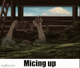 a picture of a person laying in a pile of grass with the words micing up below them