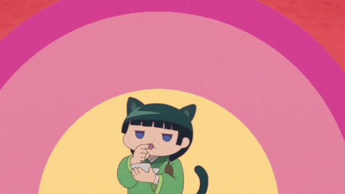 a person with a cat 's ear on their head is eating something