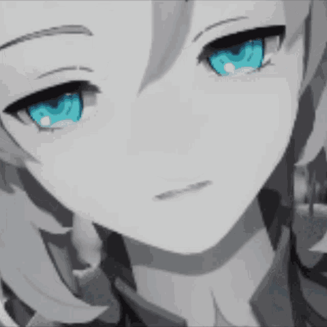 a close up of a anime girl with blue eyes