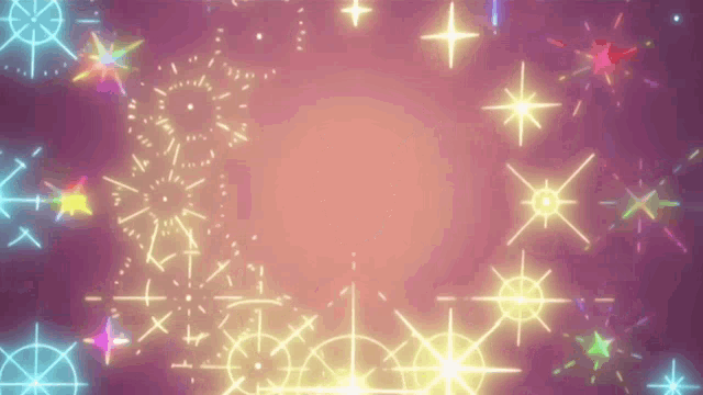 a purple background with a lot of glowing stars and circles