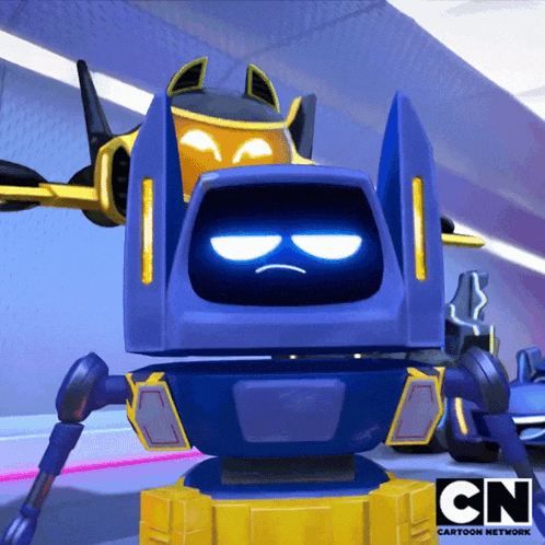 a cartoon network robot with a sad look on its face
