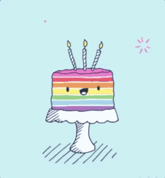 a cartoon of a rainbow cake with candles and the words feliz aniversario meu amor