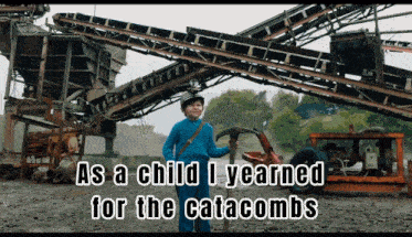 a boy holding a hammer with the words as a child i learned for the catacombs on the bottom