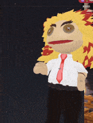 a cartoon character wearing a white shirt and red tie is standing in front of a screen that says xddd