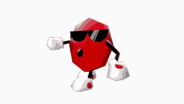 a red cartoon character with white arms and legs is standing on a white background