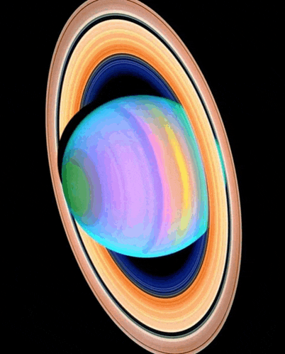 a rainbow colored planet with rings around it on a black background
