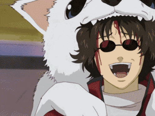 a cartoon character wearing sunglasses and a white dog mask