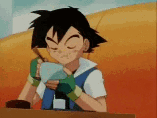 a cartoon character is eating soup with a spoon .