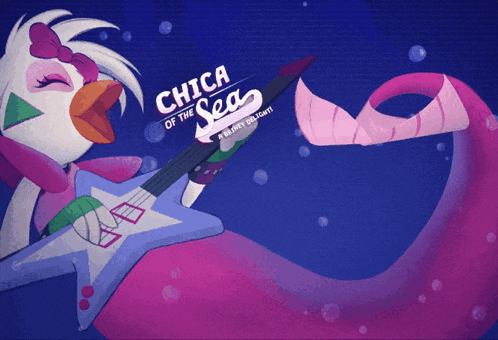 a poster for chica of the sea shows a duck with a guitar