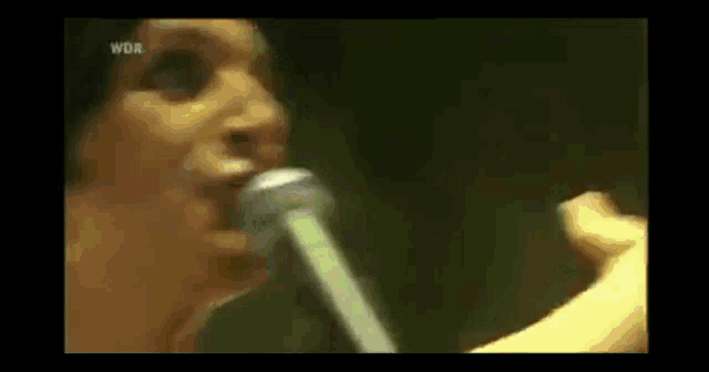 a close up of a woman singing into a microphone with wdr written on the bottom
