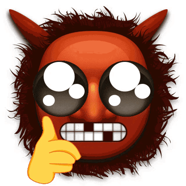 a devil giving a thumbs up with a yellow hand behind it