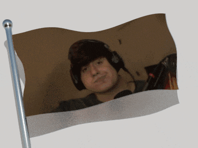 a flag with a picture of a man with headphones on