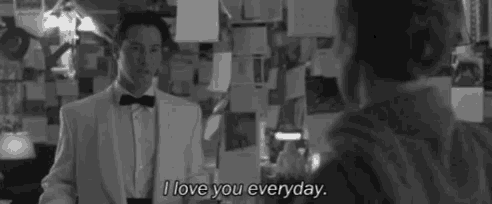 a black and white photo of a man in a tuxedo saying i love you everyday