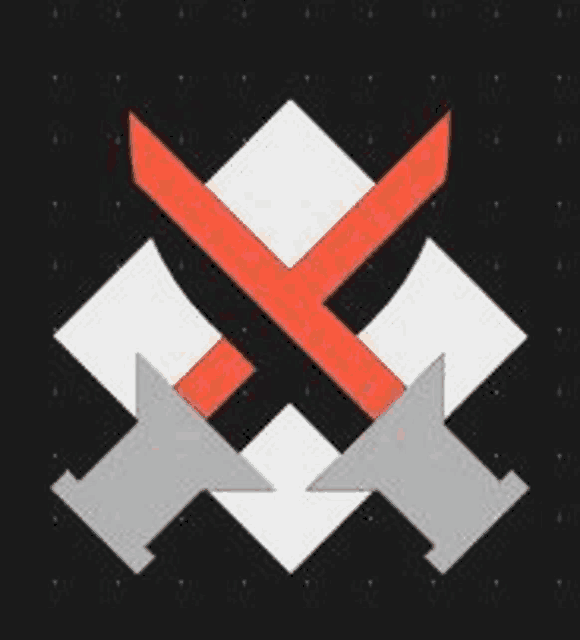 a red , white , and gray crossed arrow on a black background .