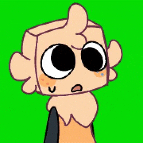 a cartoon character with big eyes and a beard is looking at the camera on a green screen .