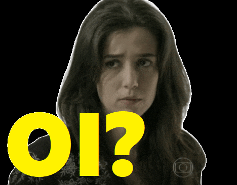a woman 's face is behind a yellow oi sign
