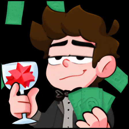a man in a tuxedo is holding a glass of wine and money