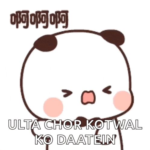 a cartoon panda bear is making a face and says ulta chor kotwal ko daatain