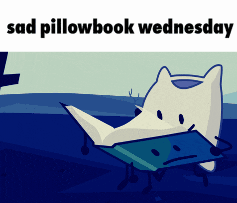 a cartoon of a sad pillow reading a book