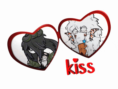 a couple of hearts with the word kiss on the bottom right