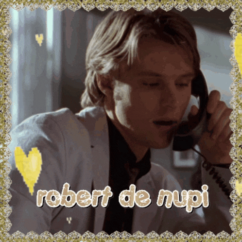 a picture of a man talking on a phone with the name robert de nupi on it
