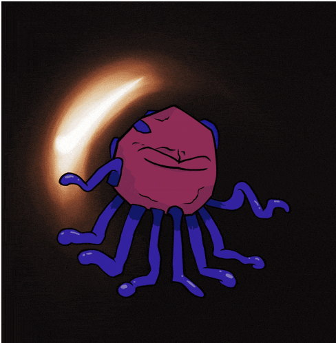 a cartoon drawing of a purple octopus with a face