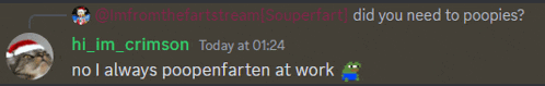 a screenshot of a discord conversation between two people
