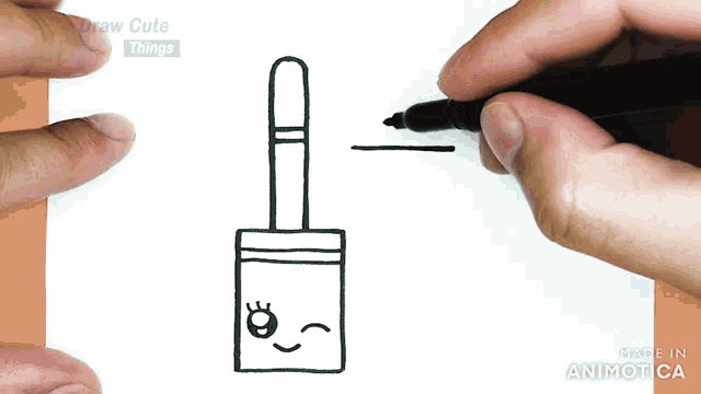 a person drawing a nail polish bottle with a face on it